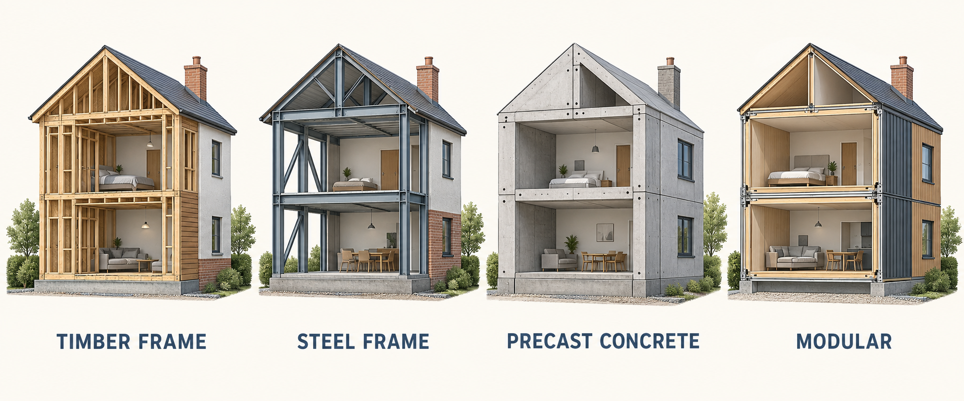 Comparison of timber frame, steel frame, precast concrete and modular houses