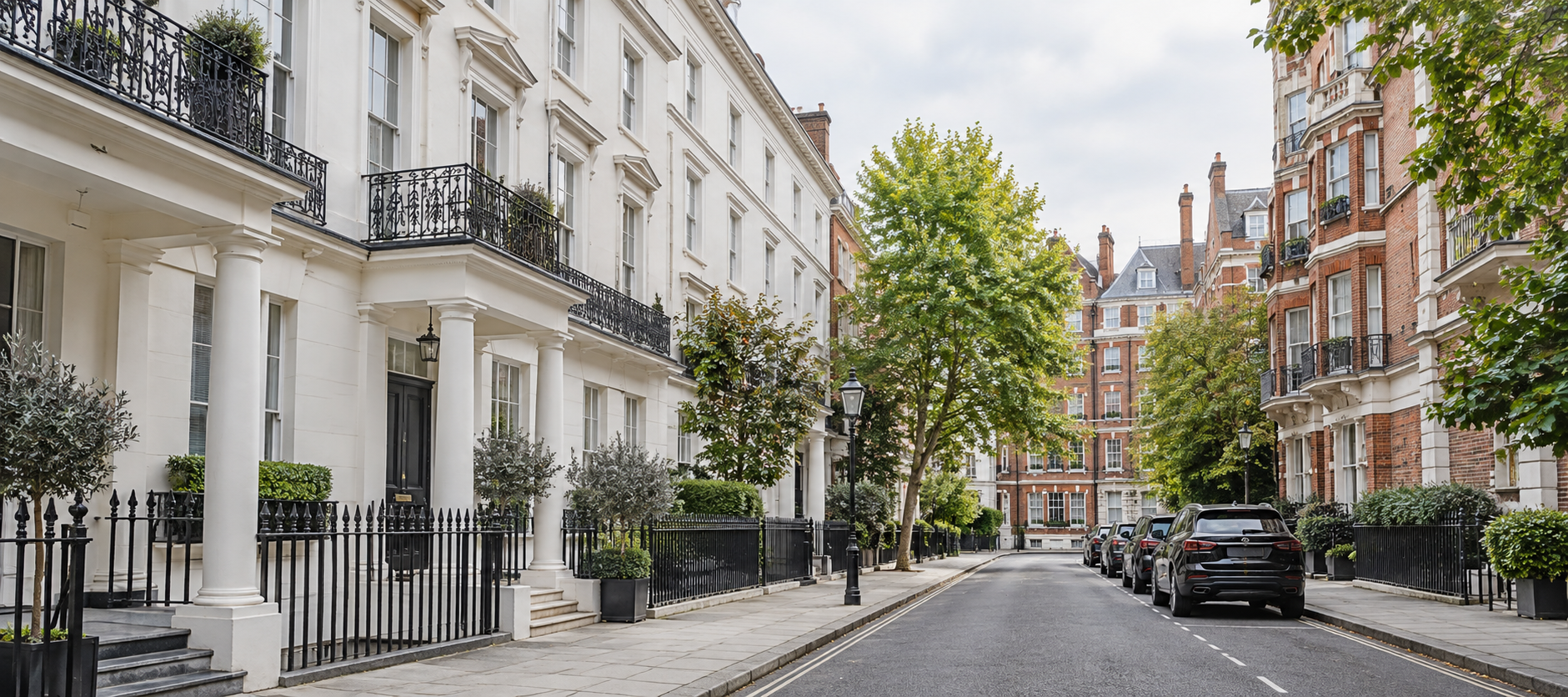 Westminster residential street with period townhouses and mansion flats