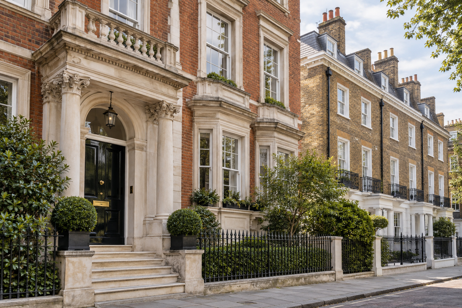 Westminster period property façade with sash windows and brickwork